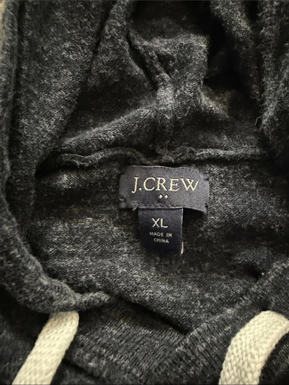 J. Crew Men's Dark Navy Hooded Pullover with White Drawstrings